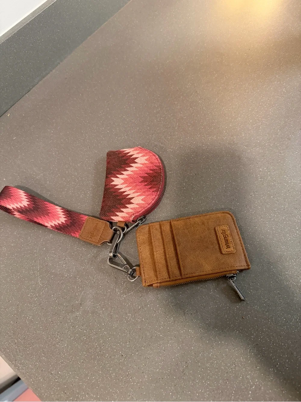 Wrangler Brown Leather Card Wallet with Pink Patterned Wrist Strap